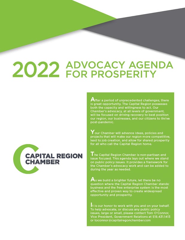 The Advocacy Agenda of the Capital Region Chamber for 2022, aimed to continue the region’s strong and stable economy and extend progress and opportunity to all who reside here.