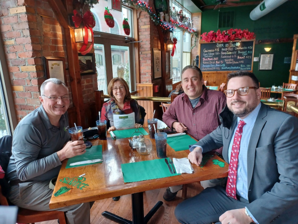 The author (L) joins Membership Executive Sabrina Heilmann, Member Engagement Manager Rich Palmer and Membership Executive Rick Marchant for a recent team lunch in Schenectady. Photo provided.